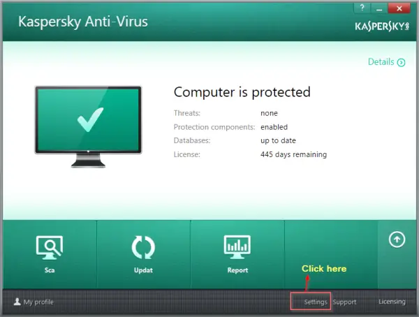 KAV-2014 Settings in Windows 8 and 8.1