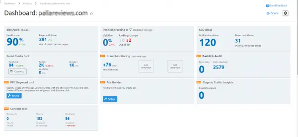 How to view Site Details using Projects in SEMRUSH DASHBOARD