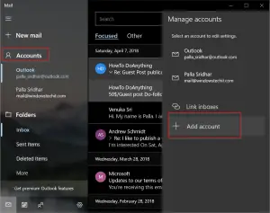 Accounts Windows 10 Mail