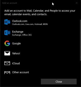 Email Accounts Available Windows 10 Mail