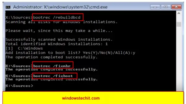 rebuild bootloader commands windows 10 1