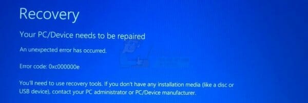 boot error code 0xc000000e in Windows 10