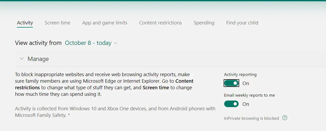Microsoft Family Activity Reporting Permissions