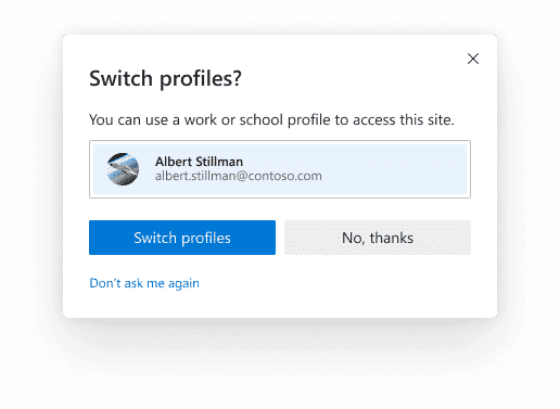 Switch to office profile or personal profile automatically using multiple profile preferences in edge 83 and higher version