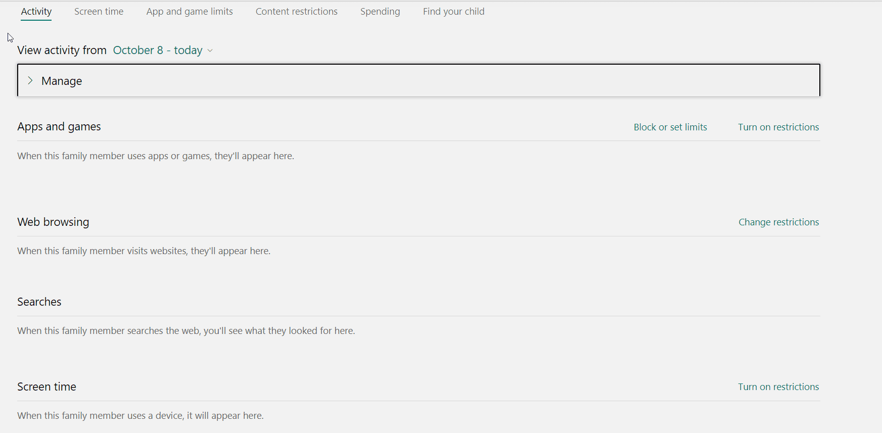 Microsoft Family Activity Manage