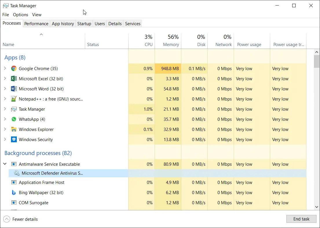 Task Manager Microsoft Defender Windows 10