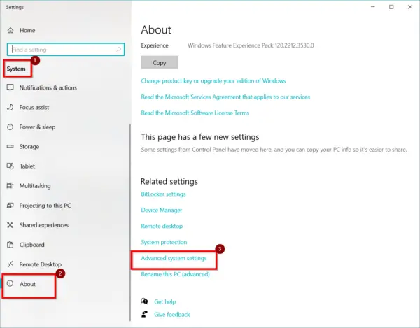 Advanced System Settings Windows 10