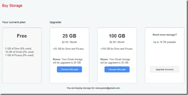 google drive storage