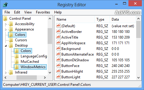 Registry Keys Advanced Appearance Settings Windows 8