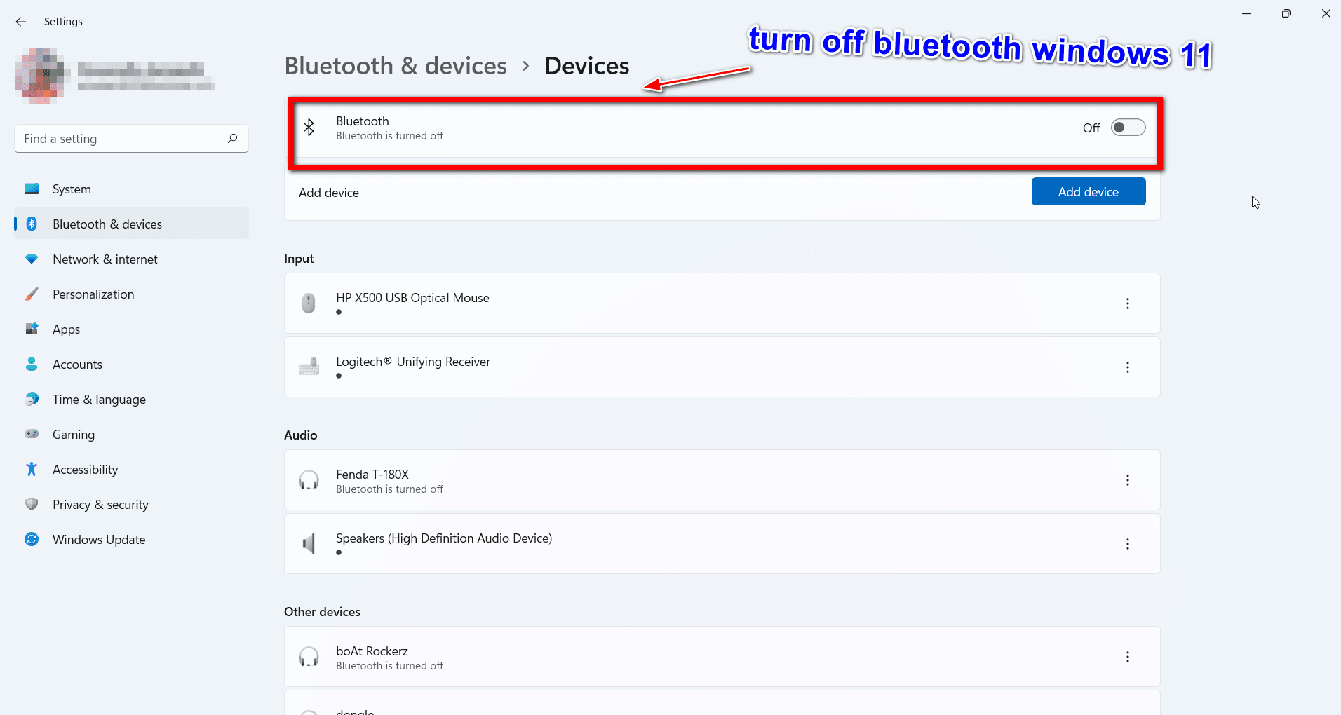 Turn Off Bluetooth Windows 11