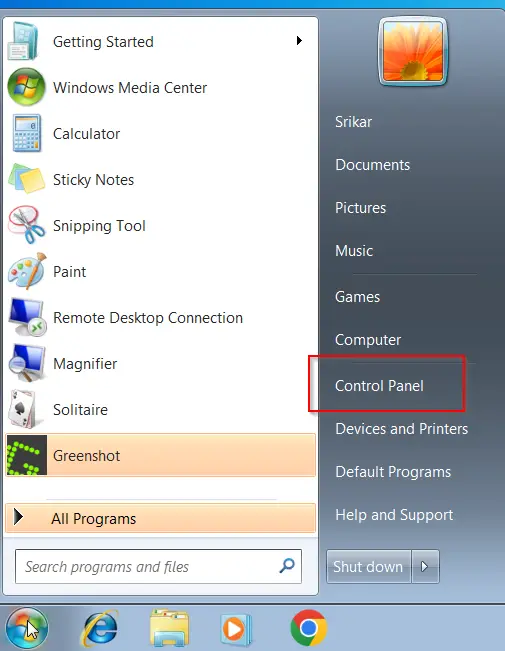 Control Panel Windows 7