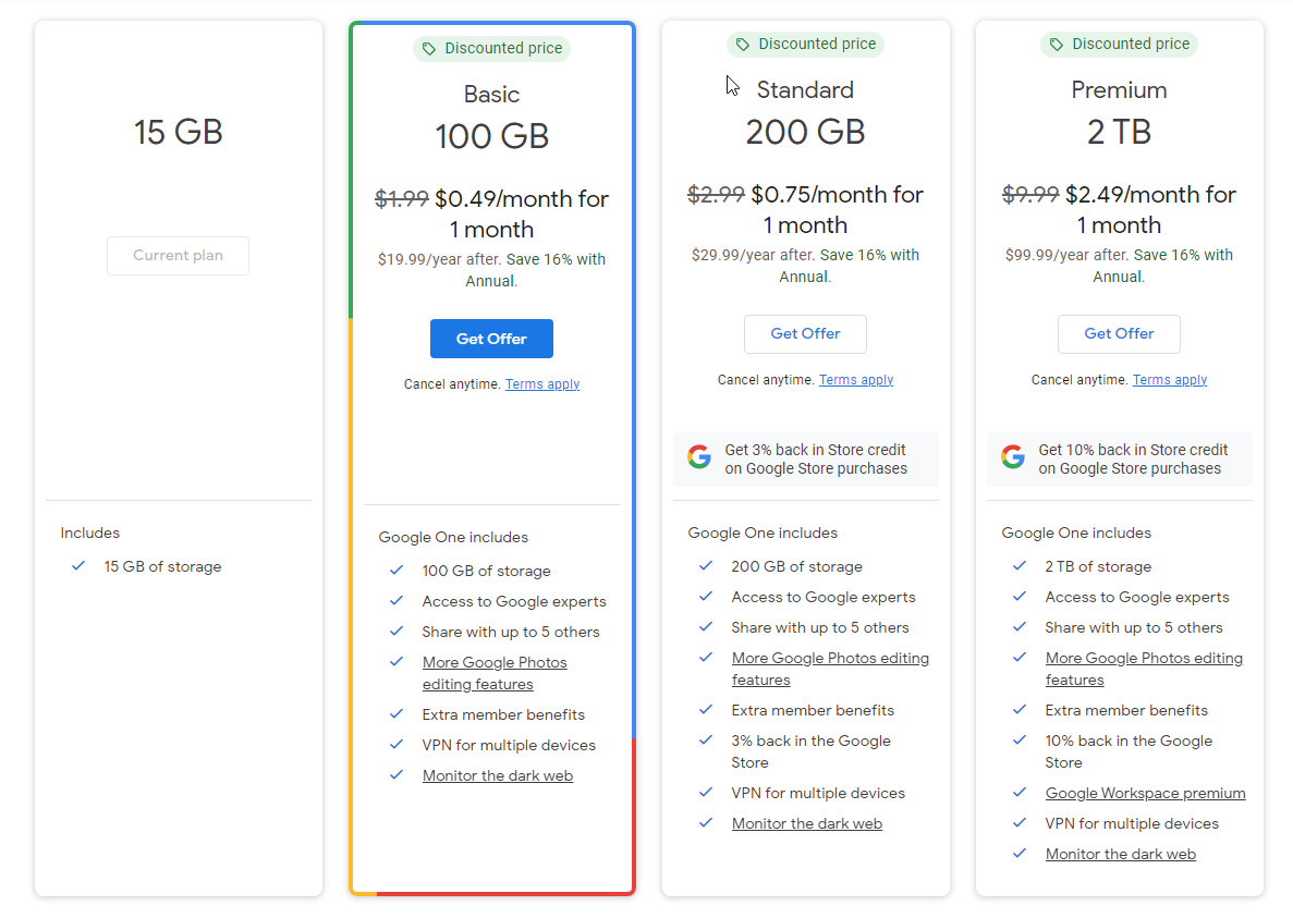 google drive pricing