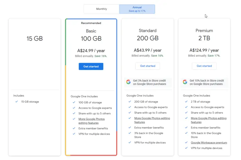 The Rates of Google Drive Pricing Australia