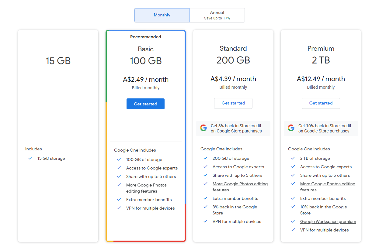 Google Drive Pricing Australia