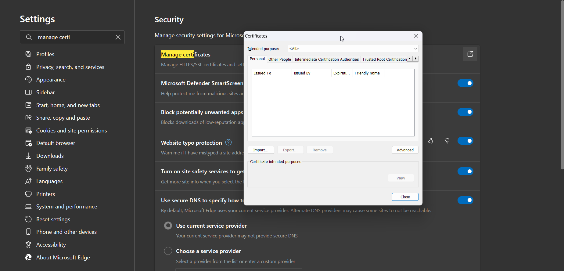 Certificate Security Ms Edge