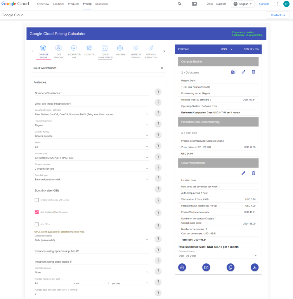 google cloud calculator tips