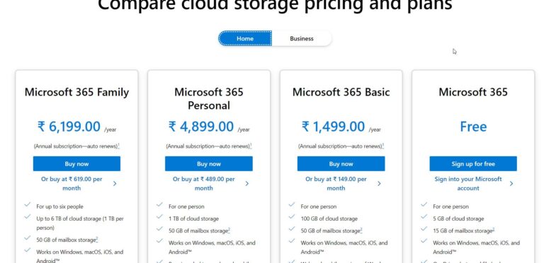 Cloud Storage Pricing India Onedrive