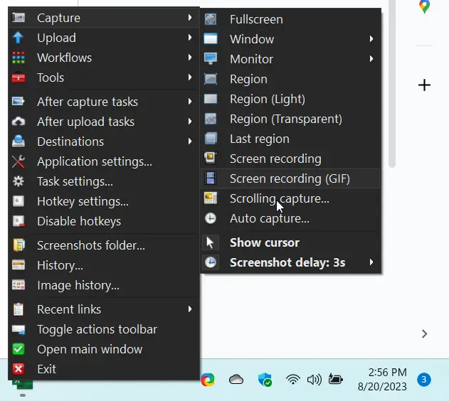 Drop-Down Menu Screenshot Windows