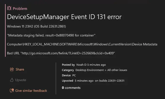 0x80070490 error in event viewer