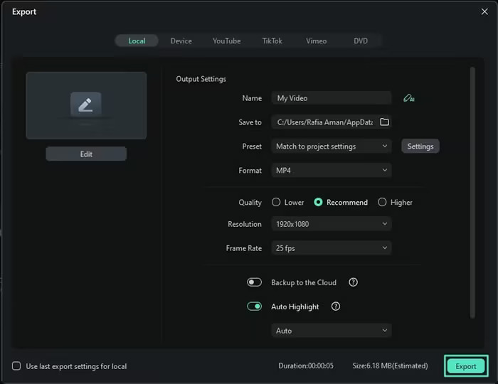 Fimora How To Export Video Settings