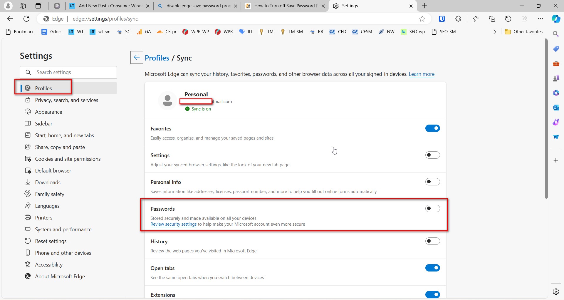 Disable Passwords Edge Profile Sync