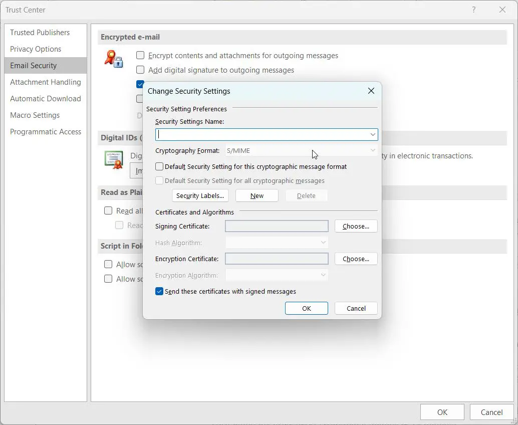 Encrypted Email Settings Outlook