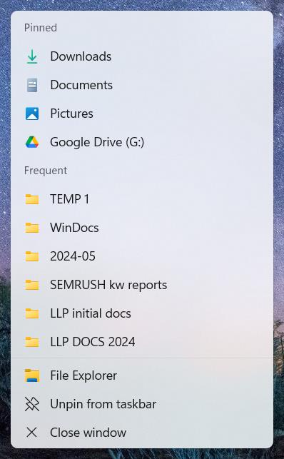 File Explorer Max Items Jump List Win 11